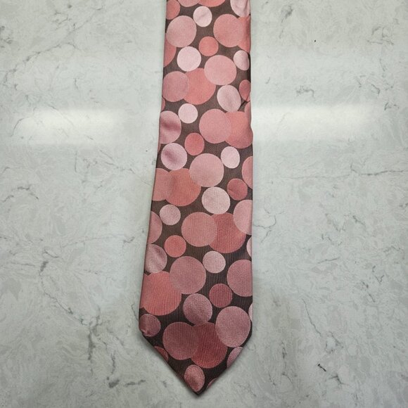 Ted Baker London Men’s Tie Pink Circles 100% Silk Hand Tailored - Picture 2 of 5